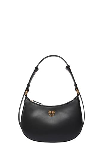 Pinko Half Moon Mini FL Vitello Seta Borsa Donna Nero-Antique Gold