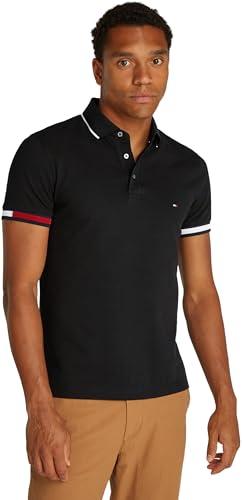 Tommy Hilfiger Polo Uomo Manica Corta Flag Cuff Slim Fit Nera
