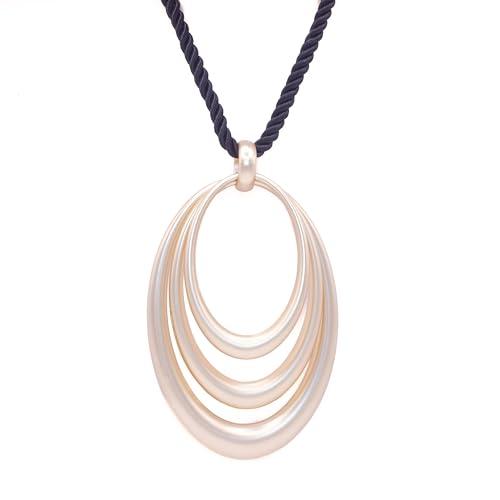 Niluxe Design - Ciondolo Donna Grande con Cerchi Dorati e Catena Intrecciata Nera