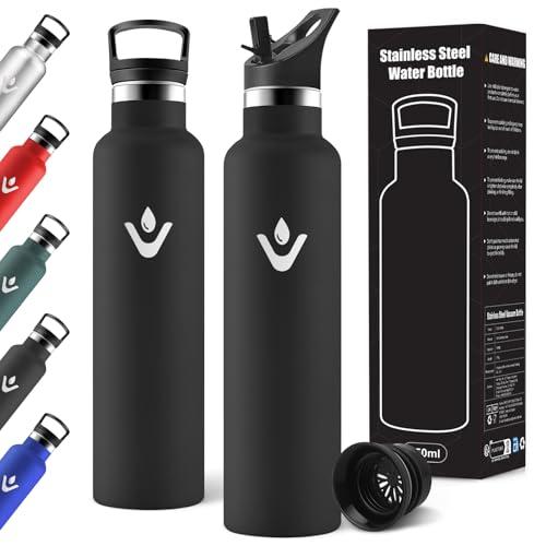 Motswedi Borraccia Termica 1 Litro Nera con 2 Tappi