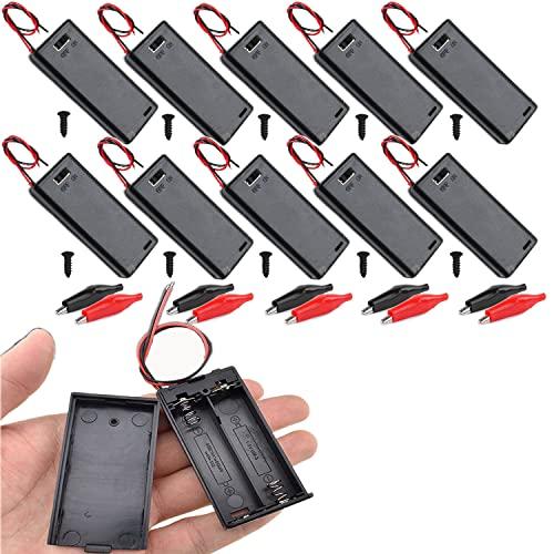 RUNCCI-YUN 10 Pezzi Portabatterie AA 2x 1.5V con Interruttore e Clip a Coccodrillo