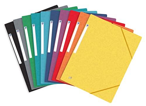 OXFORD Topfile+ Cartellina con 10 Tasche, Cartoncino, 3 Alette, Formato A4, Chiusura con Elastici, Colori Assortiti
