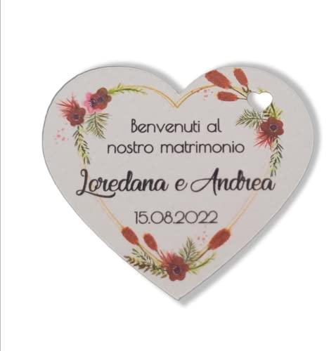 ArtigianeriA - Set di Etichette Personalizzate a Forma di Cuore per Bomboniere Fai da Te