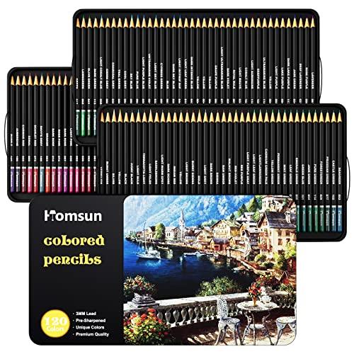 Homsun 120 Matite Colorate con Nucleo Morbido, Scatola in Metallo
