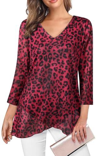 Adigaber Camicie Donna Casual in Chiffon Camicia Elegante di 3/4 Manica a Volant Scollo a V Bluse Leggero Classiaca