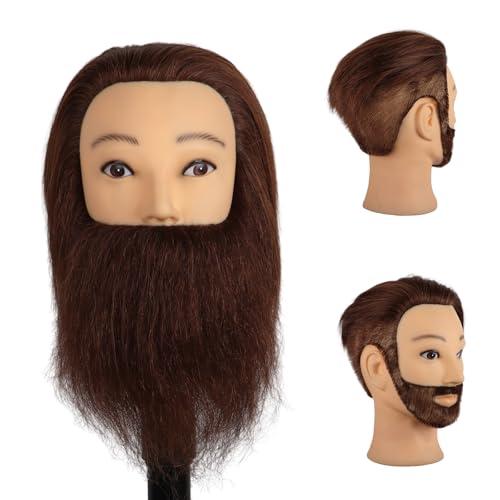 DaizySight Testa per Parrucchieri Uomo Capelli Veri 100%, Testina Parrucchiere Manichino Studio con Barba, Testa Formazione Acconciaturel Modello Taglio di Capelli Maschile (Marrone, 35cm)