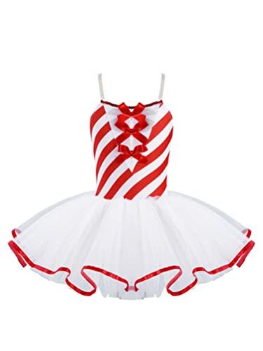 Aislor Vestito Natalizio Bambina Vestiti della Santa del Partito Senza Maniche/Corte Costume da Natale a Righe Ragazza Tutu Abito da Danza Classica Latino Abiti Balletto B Rosso 8 Anni