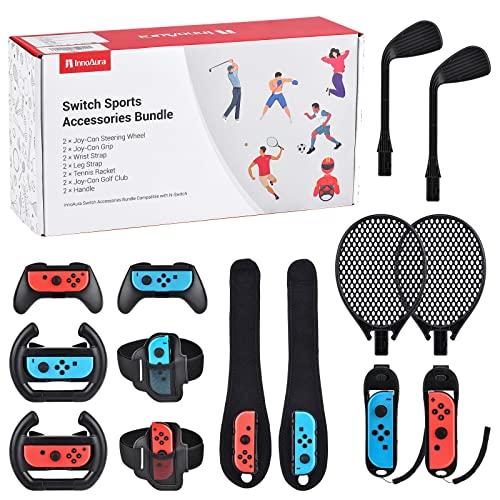 14 in 1 Switch Sports Accessori Bundle, innoAura Switch Sport Bundle con Switch Volante,Impugnatura Joycon,Racchetta Tennis,Glof Club,Cinturino polso,Cinturino gamba compatibile con Switch/Switch OLED