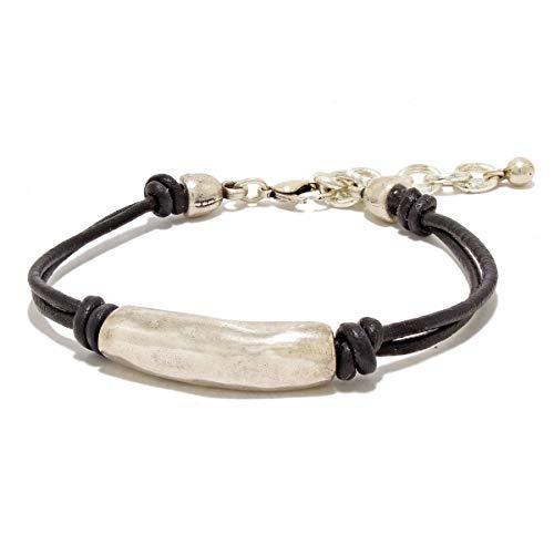Bracciale in Pelle e Perle d'Argento Intendenciajewels - Eleganza Artigianale per la Donna Moderna