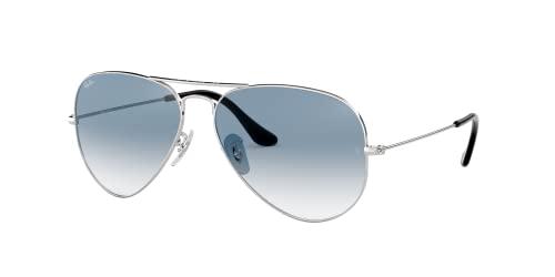 Ray-Ban RB3025 Aviator Occhiali da Sole Unisex Adulto, Colore Argento, Lenti Blu sfumato chiaro, 55 mm