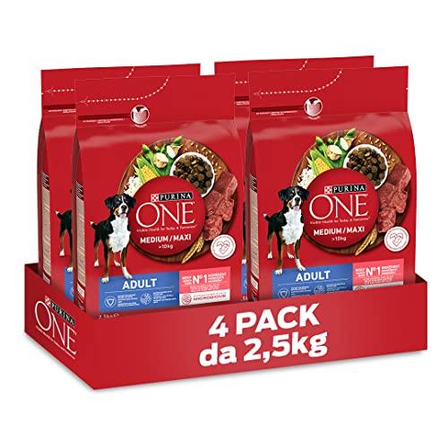PURINA ONE Medium Maxi Crocchette per Cani Adulti con Manzo e Riso 4 Sacchi da 2.5kg