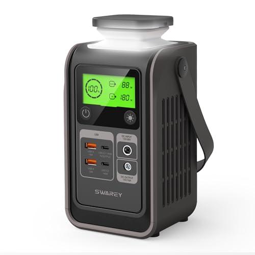 SWAREY Stazione di Alimentazione Portatile Power Bank con Batteria LiFePO4 da 192Wh Ricarica Rapida Bidirezionale da 140W Generatore Solare da 180W per Campeggio Viaggi ed Emergenze (Senza Adattatore)