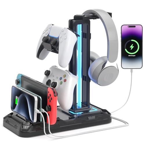 KDD Porta Cuffie da Scrivania Gaming con Supporto Controller e Ricarica USB