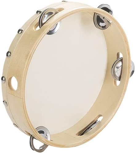 Tamburello in Legno con Pelliccia Naturale e Campanelli (16 cm)
