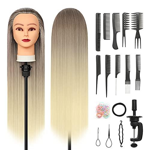 Testa Per Parrucchiere, 28 inch 100% Sintetica Testina Parrucchiere Capelli Testina Per Parruchieri Testina Parrucchiere Capelli con Staffa + DIY Accessori Per Capelli (Dorato)