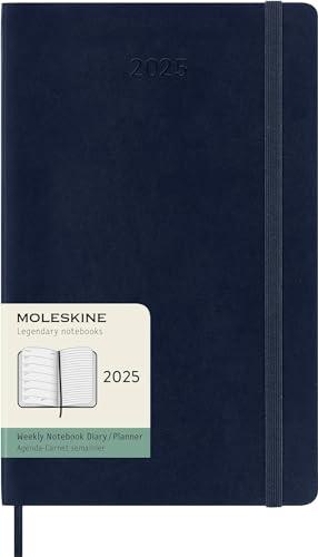 Moleskine Weekly Planner, Agenda Settimanale con Spazio per Note 12 Mesi 2025, Copertina Morbida e Chiusura Elastica, Colore Blu Zaffiro, Formato Large 13x21 cm