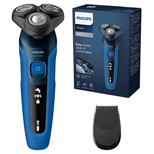 Philips S5466/18 - Rasoio Elettrico Serie 5000, Wet & Dry, Lame Auto-Affilanti ComfortTech, Testine per Contorno Viso a 360°, Display LED, Rifinitore ad Aggancio