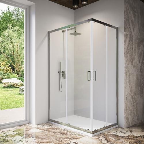 Box Doccia Angolare 80x100 cm Due Ante Scorrevoli Cristallo Temperato Trasparente 6mm Profili Squadrati Cromati Altezza 185 cm - Tonga