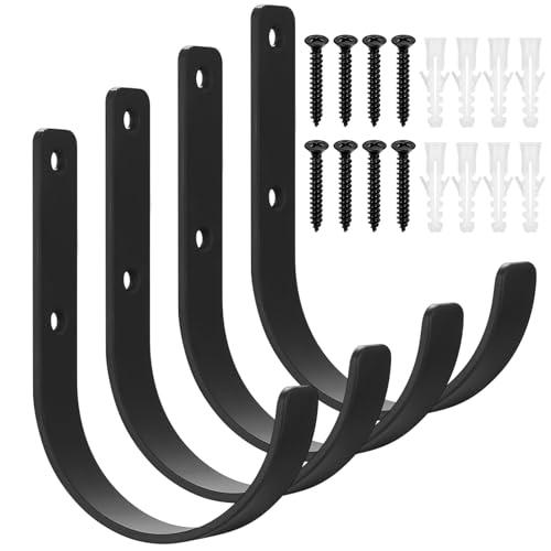 QJKEJI Set di ganci da parete impieghi gravosi, ganci a J per garage, biciclette, attrezzature da giardino, attrezzi e guardaroba - Robusto montaggio a parete con staffa (125mm/4.92in/4pcs)