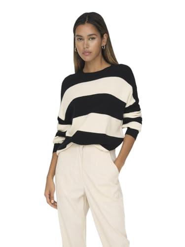 ONLY Onlatia L/S Stripe Maglione Knt Noos, Black/Stripes:Whitecap Gray Melange, S Donna