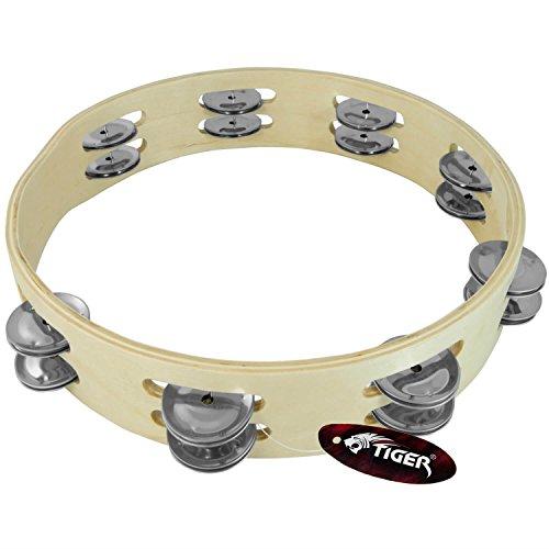 Tiger TAM84-10 Tamburello in Legno con Doppia Fila di Sonagli, 25,4 cm