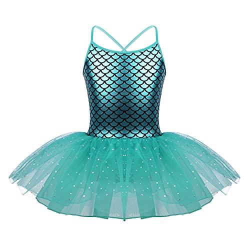 YiZYiF Leotard Paillettes Vestito da Balletto Bambina Abito da Ballo Body da Ginnastica Danza Classica Dancewear Tutu Glitter Sirena Senza Manica Costumi di Danza 3-10 Anni Lago Blu 5 Anni