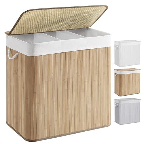 SONGMICS Cesto Portabiancheria a 3 Scomparti 150L con Coperchio e Maniglie