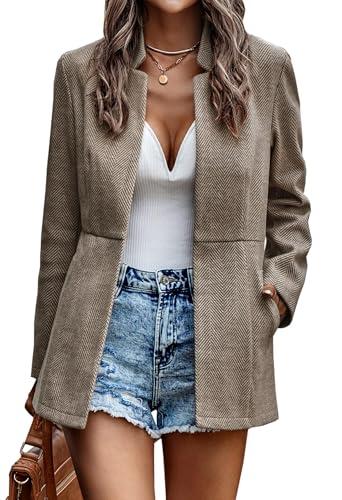 Blazer Cardigan da Donna con Colletto Rialzato e Tasche - Kaki, Taglia L