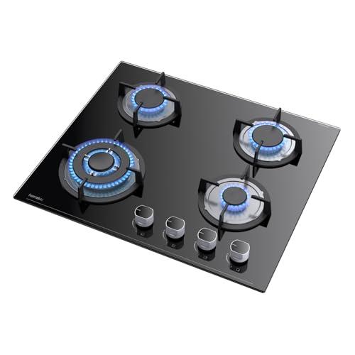 Hermitlux Piano Cottura a Gas 4 Fuochi 60cm Vetro Nero