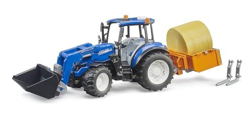 Bruder 02187 - New Holland T5.120 con caricatore frontale, cassone, forche e balle