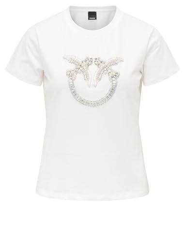 Pinko T-Shirt Quentin Bianca con Ricamo Cristalli