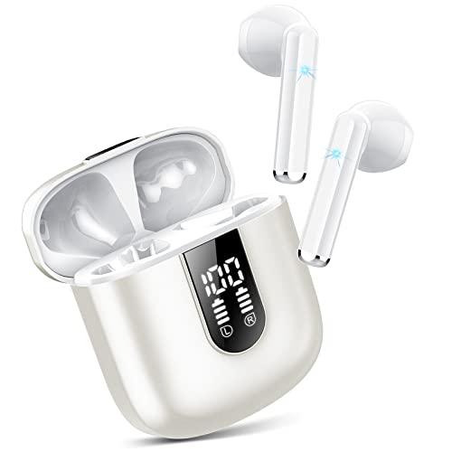 Jesebang Cuffie Bluetooth 5.4 con Audio HiFi e Microfono HD, IP7 Impermeabili, Bianco