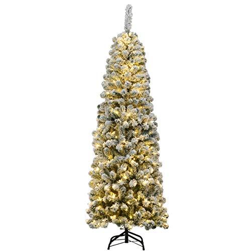 COSTWAY Albero di Natale Slim Innevato con Luci LED - 180 cm