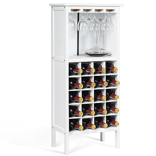 COSTWAY Cantinetta Portabottiglie in Legno per 20 Bottiglie e 4 Calici (Bianco)