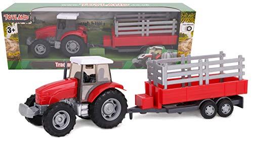 Toyland® - Set di trattori e autocisterne/rimorchi agricoli da 22,5 cm - Ruota Libera - Giocattoli da Fattoria per Ragazzi (Trailer Rosso)
