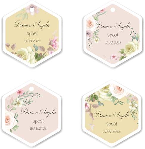 ArtigianeriA - Set di Etichette Esagonali Personalizzate per Bomboniere Fai da Te