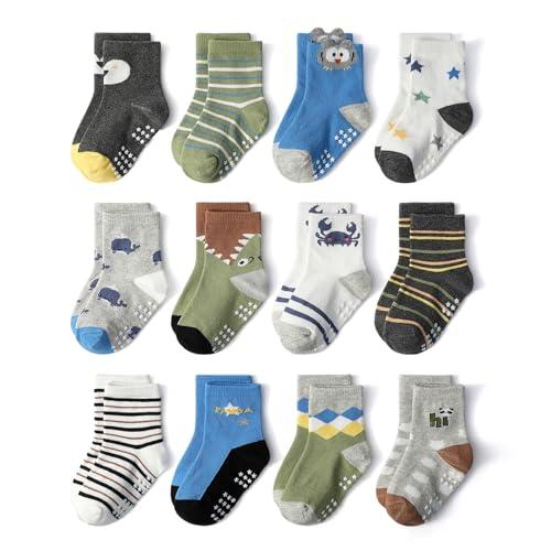 HaimoBurg 12 Paia di Calze Antiscivolo in Cotone Traspirante per Bambini