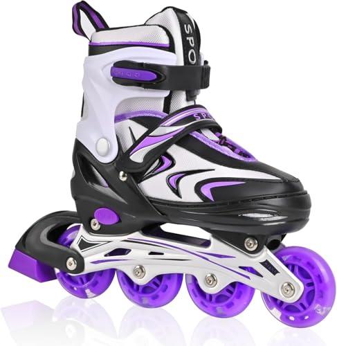 DUZSKJ Pattini in linea regolabili per bambini e bambine - Nero e Viola