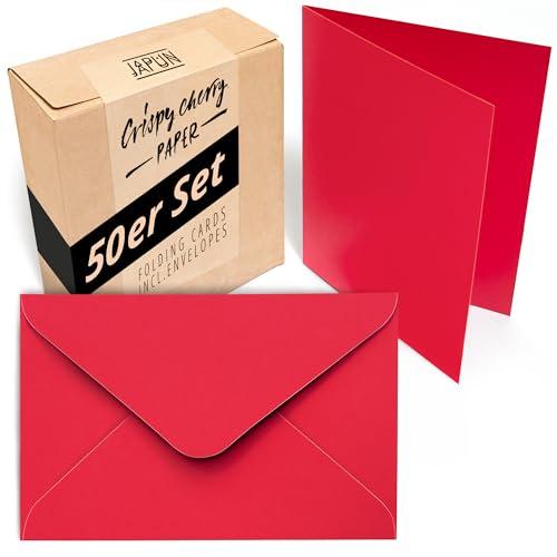 Japun - Set di 50 biglietti pieghevoli rossi DIN A6/C6 con buste