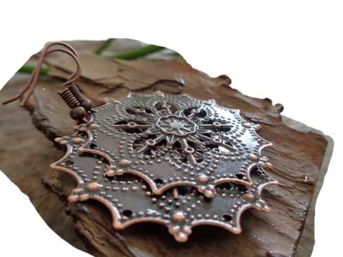 Orecchini Fiocco di Neve Mandala in Rame - Eleganza Artigianale