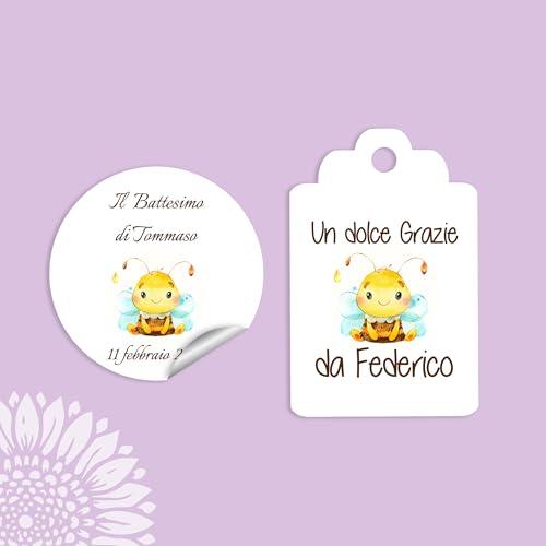 Cartellini e Adesivi Personalizzati per Battesimo e Nascita a Tema Ape