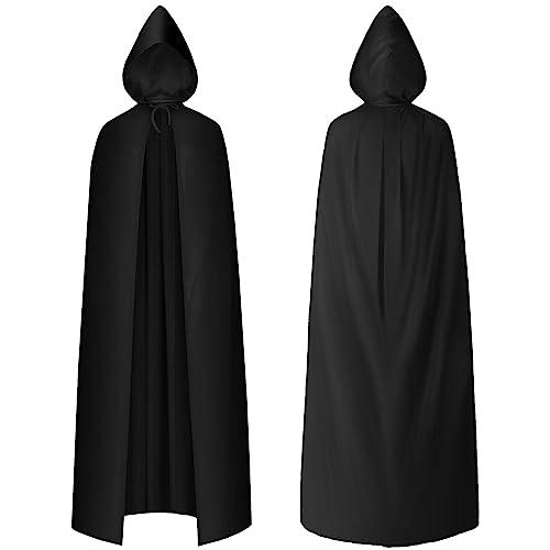 AOOWU Mantello di Nero, Mantello con Cappuccio Mantello da Vampiro per Adulti, Lungo Mantello Costume di Halloween Carnevale Capo Masquerade(Unilaterale-150cm)