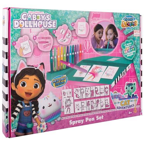 Gabby's Dollhouse - Set di penne spray - Matite da colorare per bambini - Set da colorare con matite colorate e pagine da colorare, GD23368