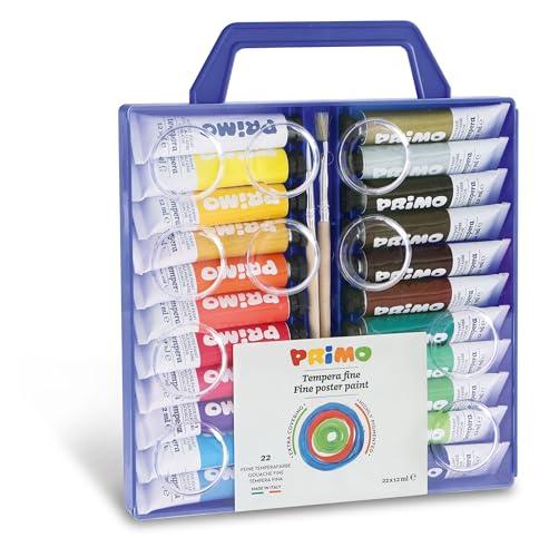 PRIMO - Valigetta Colori a Tempera per Bambini, 22 Tubi + Pennelli