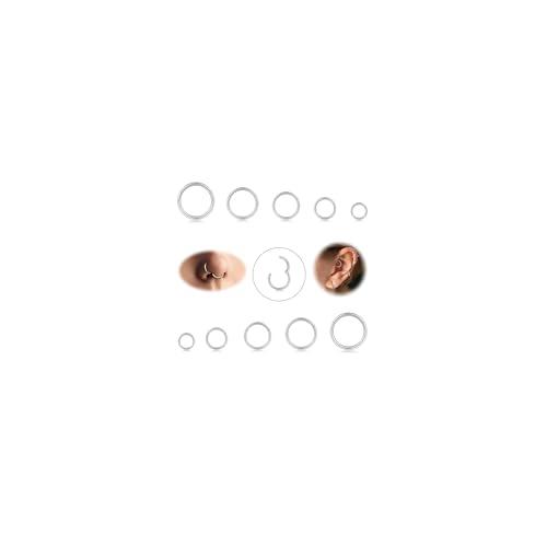 Diamday 10 pezzi 6-12mm 316L anelli del naso in acciaio Septum Piercing Cartilage Hoops Segment Ring Body Piercing Nose Hoop Lip Rings Helix Orecchini per le donne uomini (Argento) 16G