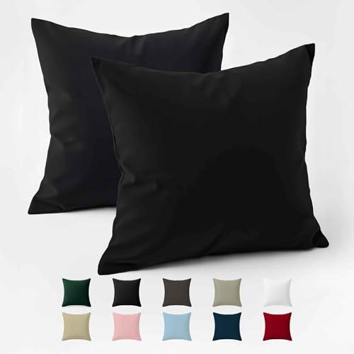 Federe 40x40 Cotone Rinforzato (Set da 2) - Nero - Trama Fitta a 57 Fili/cm² - Federe Cuscini 40x40 cm - Federe Cuscino 40x40 Certificate Oeko Tex - Dreamzie
