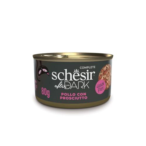 Schesir After Dark, Filetti in Brodo al Pollo con Prosciutto, Cibo Umido Completo per Gatti Adulti (Lattine 12 da 80g)