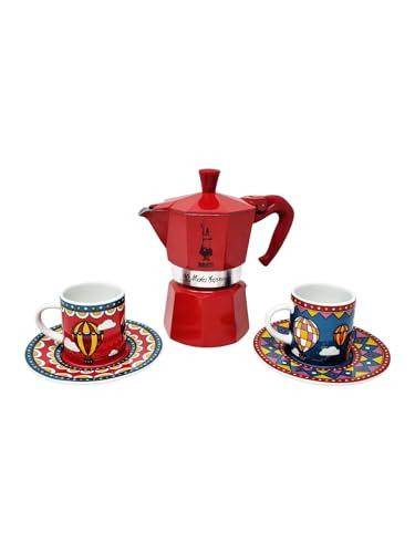 Bialetti Set Winter Wonderland: Moka Express Rossa 3 Tazze con Tazzine e Piattini