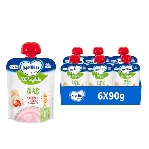 MELLIN Merenda 100% Vegetale Avena Mela Fragola e Banana - 6 x 90g