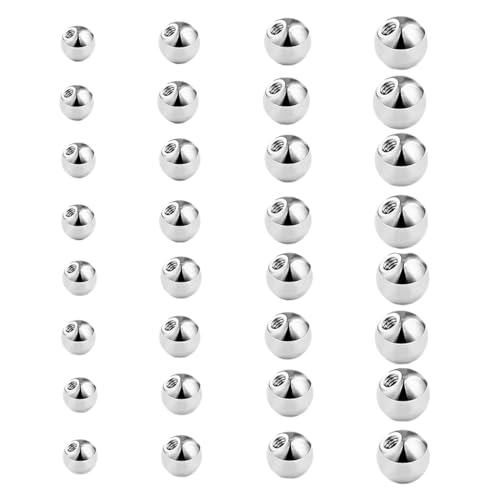 NOPKESV 32 Pezzi 14G Ricambio Palline Acciaio Chirurgico Pallina per Pierci al Capezzolo Pierci Setto Sopracciglio alla Lingua Ombelico Industriale Piercing(3/4/5/6mm)